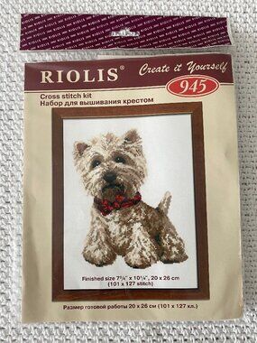 NWT Riolis Counted Cross Stitch Kit No. 945 "West Highland White" Dog